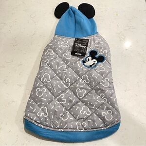 Disney Quilted Gray Dog Puffer Hoodie with Blue Mickey Design